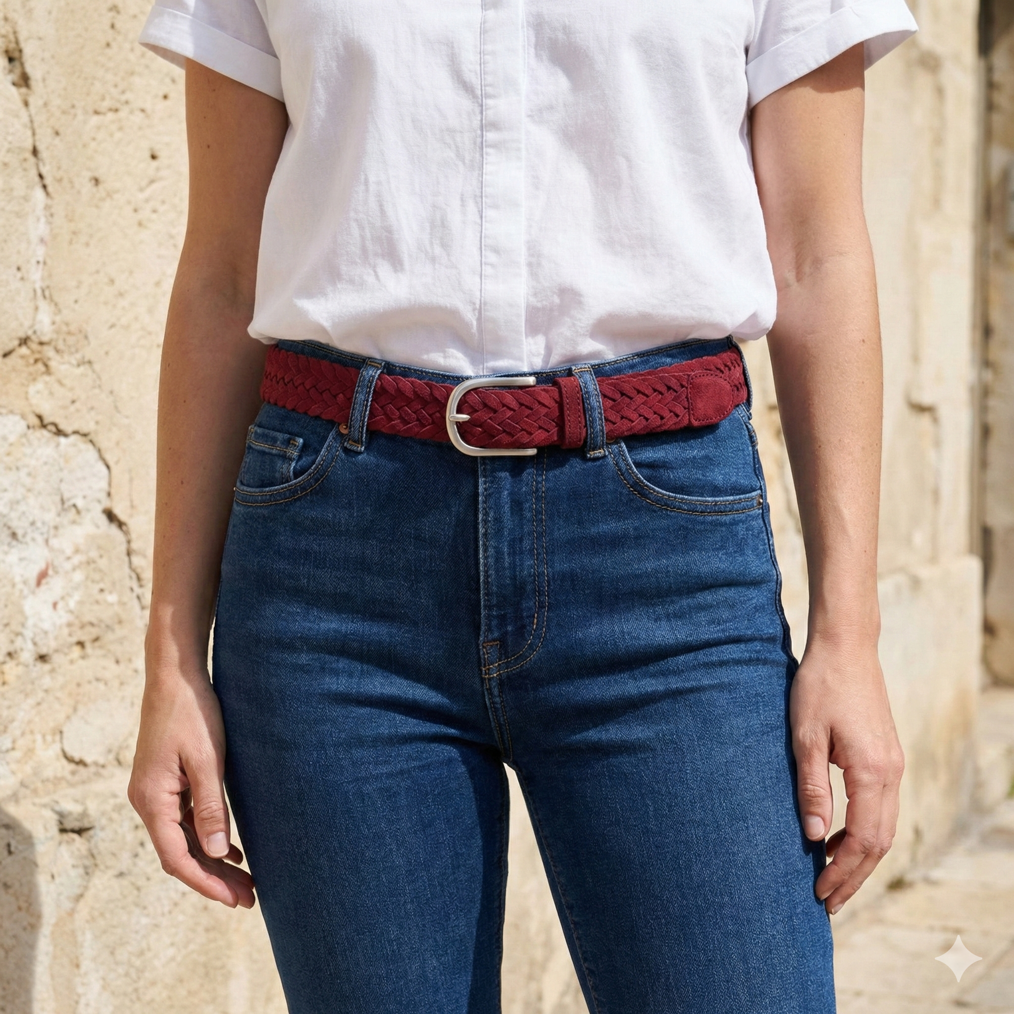 Damen Flechtgürtel aus Veloursleder: „Francesca“ in Rot – 3,5 cm breit