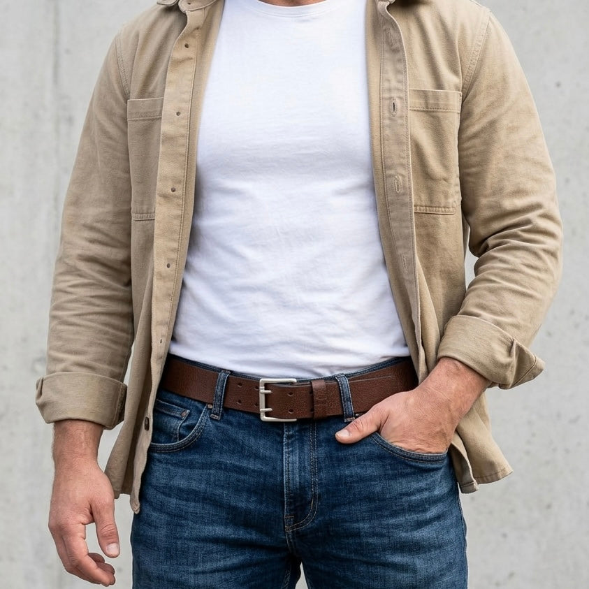 Bio-Leder  Gürtel in Braun – „Heinrich“: 4 cm breit, pflanzlich gegerbtes Albbüffel-Leder von der Schwäbischen Alb