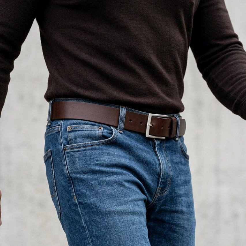 Bestseller: Herren Jeansgürtel in Braun, 4 cm breit: „Vincent“ – unser all-time-classic Ledergürtel zur Jeans - weich und anschmiegsam