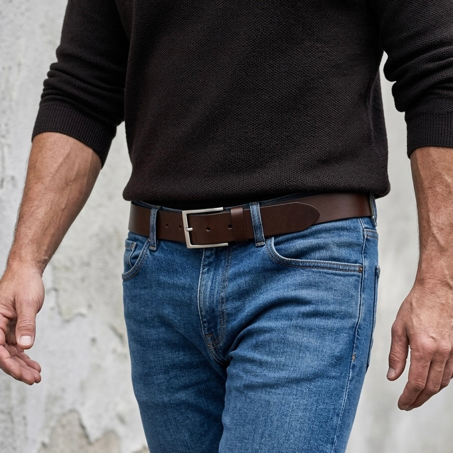 Bestseller: Herren Jeansgürtel in Braun, 4 cm breit: „Vincent“ – unser all-time-classic Ledergürtel zur Jeans - weich und anschmiegsam