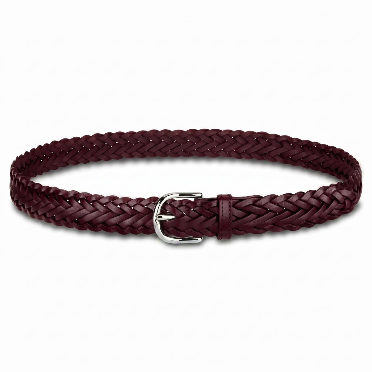 Flechtgürtel Bordeaux - „Andrea“: 3 cm, handgeflochten, Schnalle in Silber