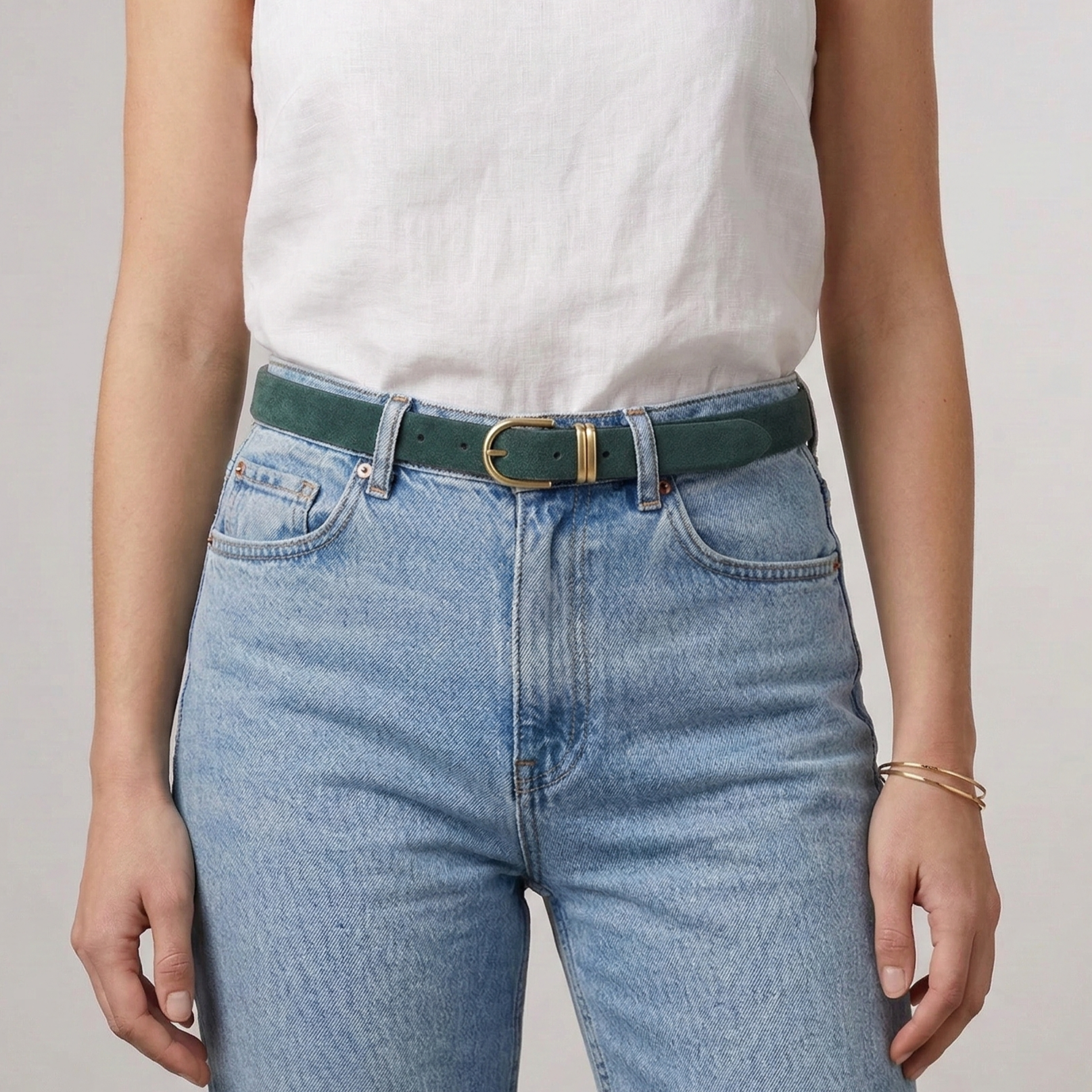 Damen Wildleder-Gürtel „Leni" in Grün – Veloursleder, 2,5 cm schmal