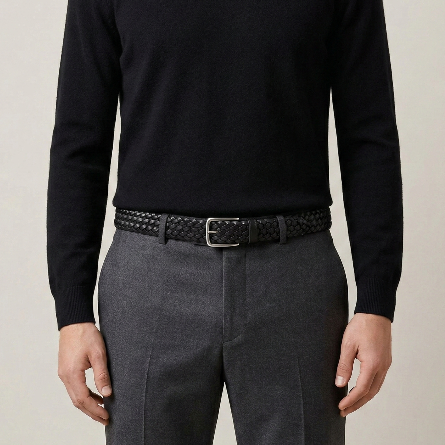 Herren Flechtgürtel aus Leder: „Marco“ in Schwarz – handgeflochten, 3,5 cm breit