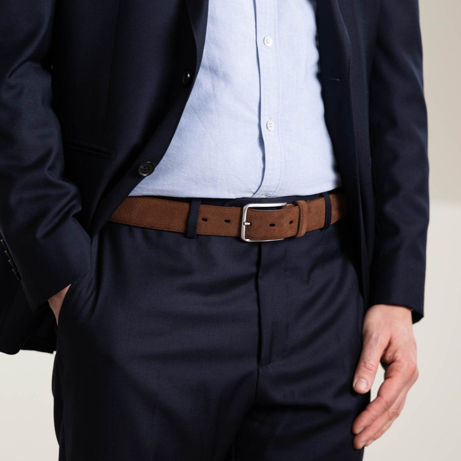 Herren Veloursleder Gürtel „Giovanni" in Cognac – Velours, 3,5 cm breit, handgefertigt