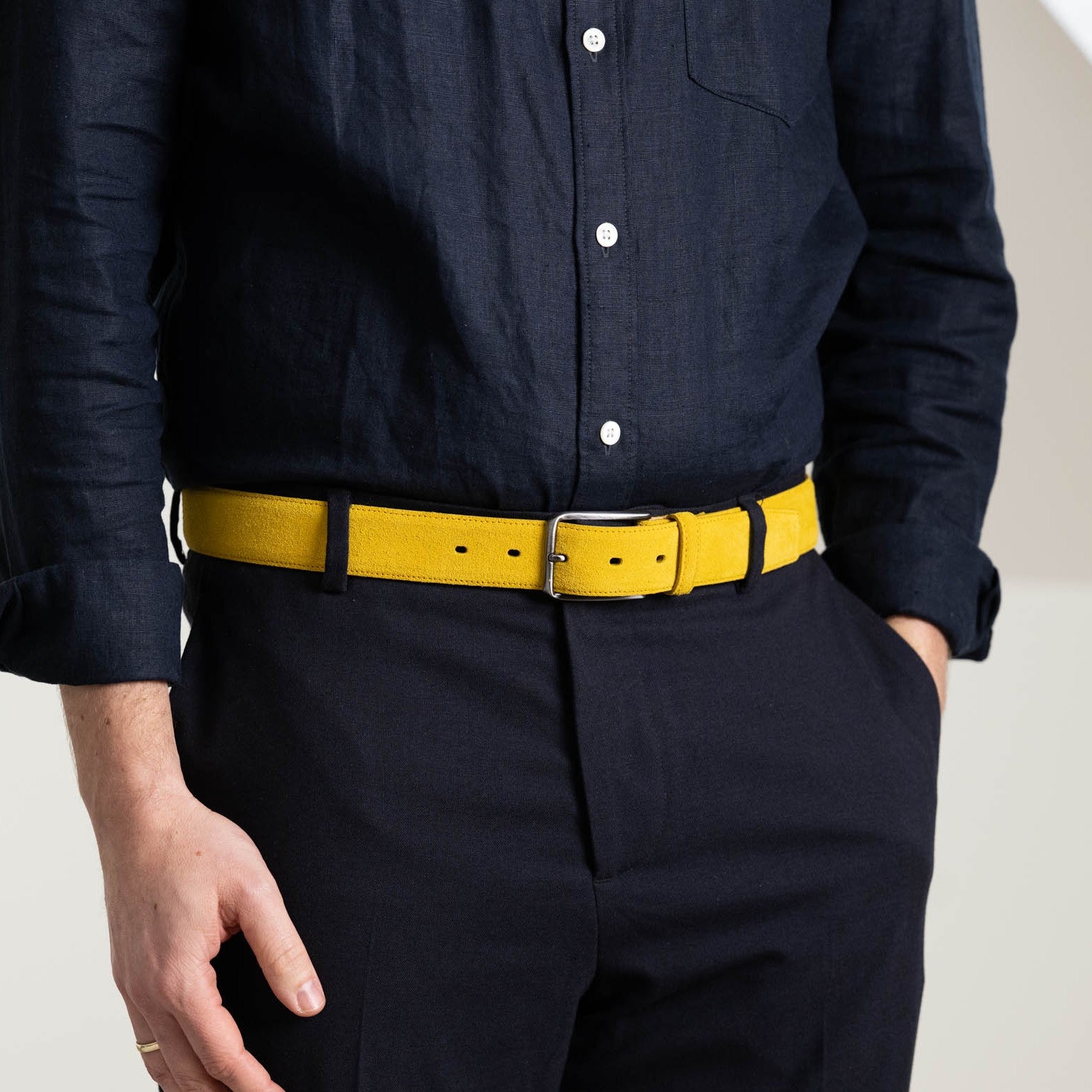 Herren Veloursleder Gürtel „Giovanni" in Curry – Velours, 3,5 cm breit, handgefertigt