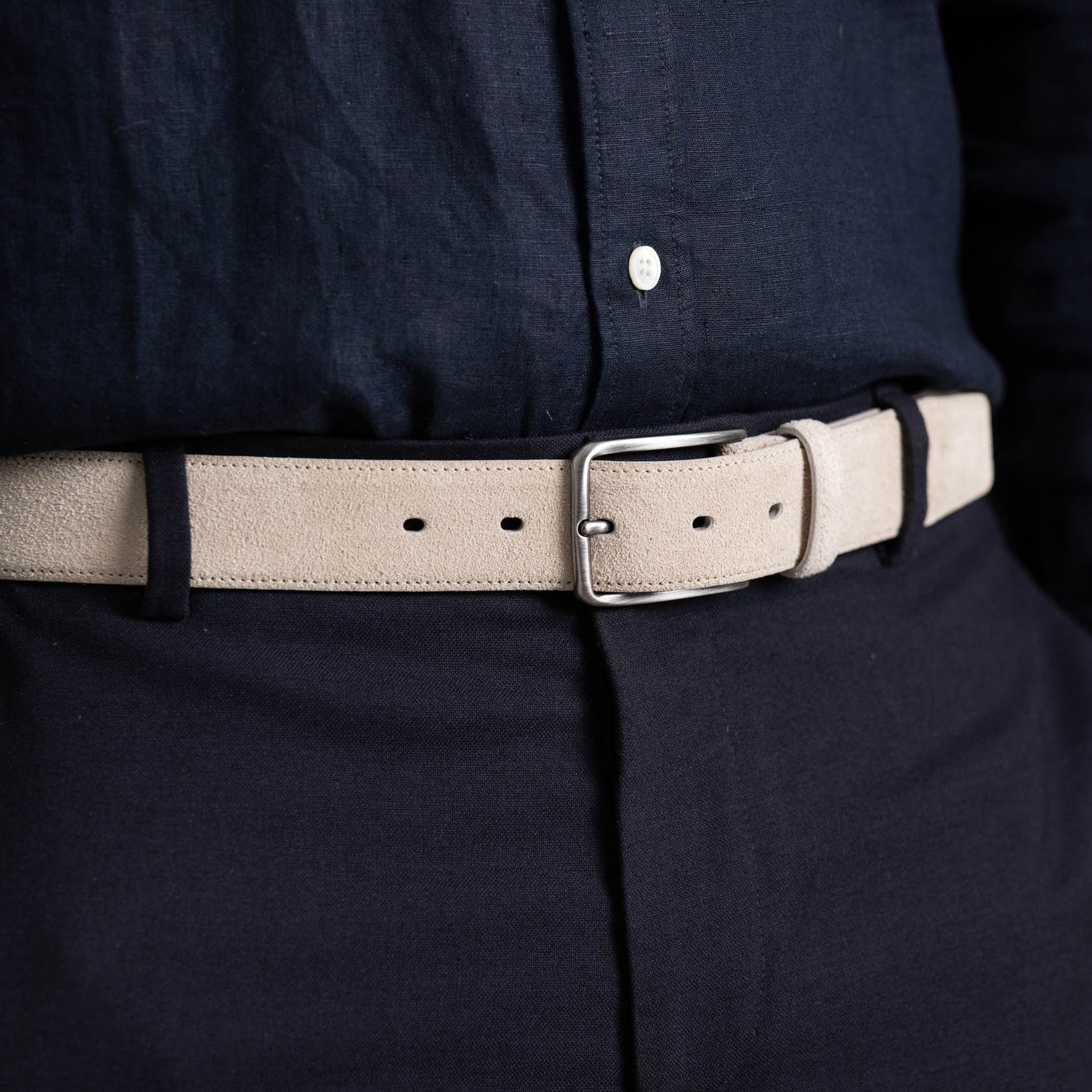 Herren Veloursleder Gürtel „Giovanni" in Hellgrau – Velours, 3,5 cm breit, handgefertigt