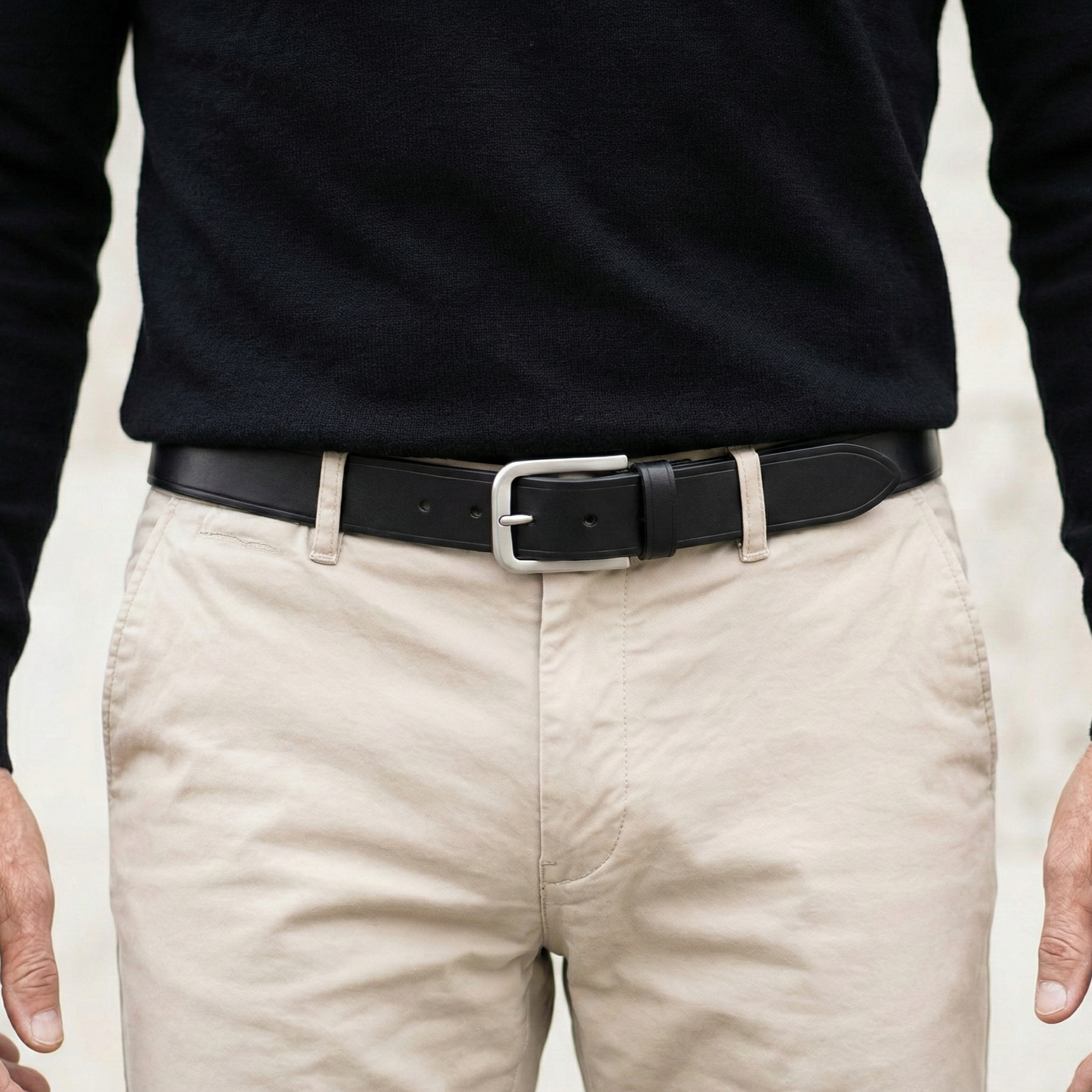 Gürtel für‘s Leben: Kobel Croupon-Ledergürtel in Schwarz: „Sebastian“ - 4 cm breit, 4 mm dickes Satteltaschen-Leder