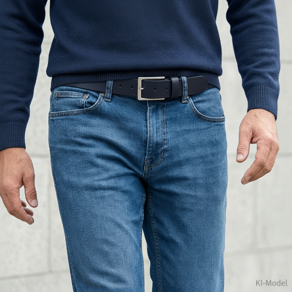 Bestseller: Herren Jeansgürtel in Blau, 4 cm breit: „Vincent“ – unser all-time-classic Ledergürtel zur Jeans - weich und anschmiegsam