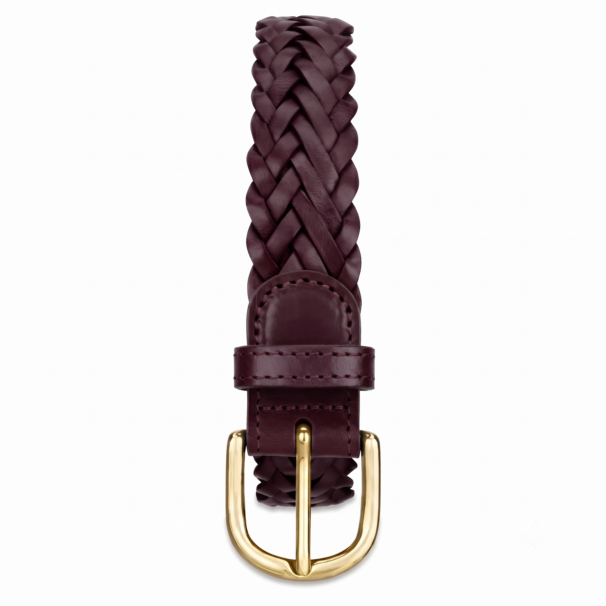 Geflochtener Ledergürtel „Andrea“ in Bordeaux – Unisex Flechtgürtel, 3 cm breit mit goldener Schnalle