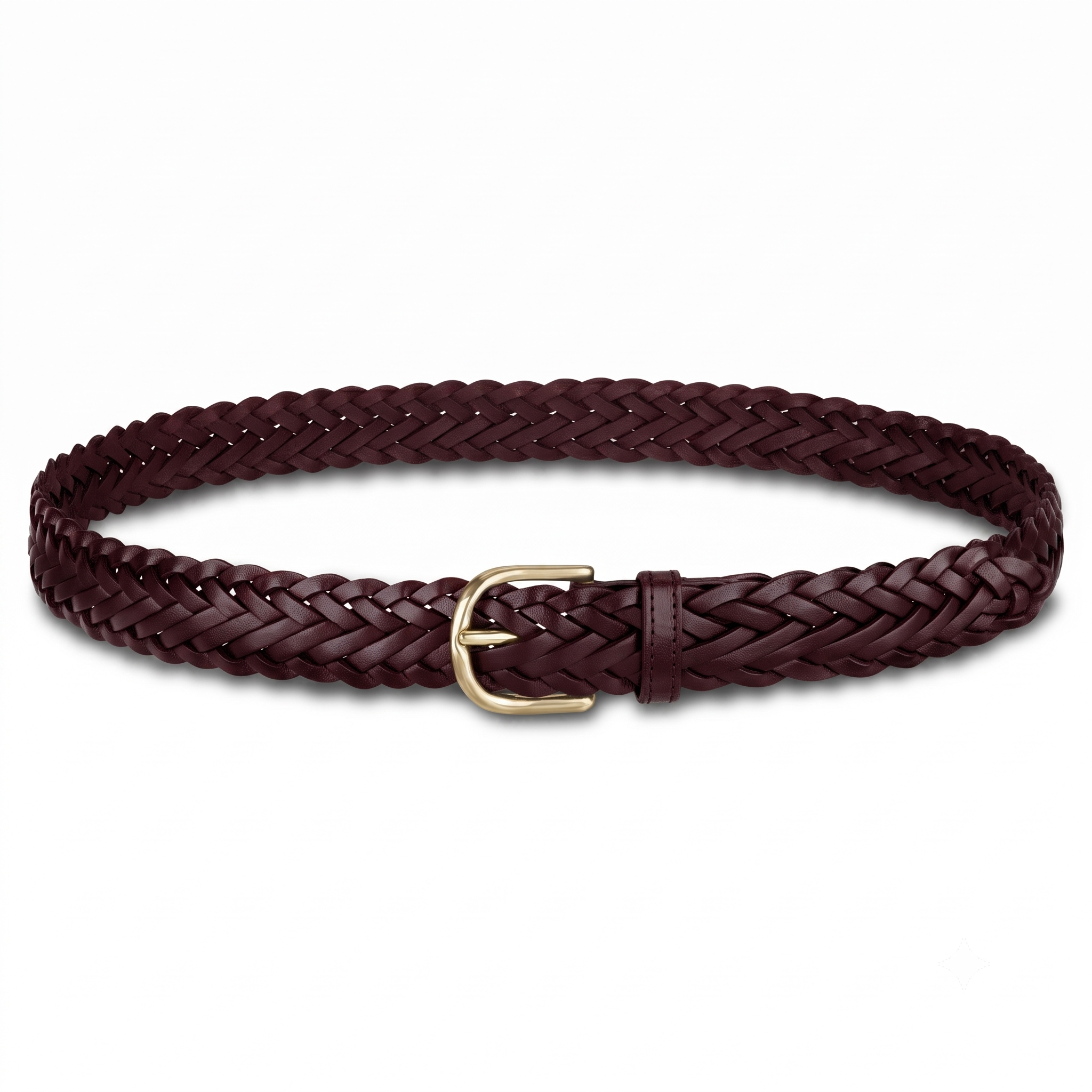 Geflochtener Ledergürtel „Andrea“ in Bordeaux – Unisex Flechtgürtel, 3 cm breit mit goldener Schnalle
