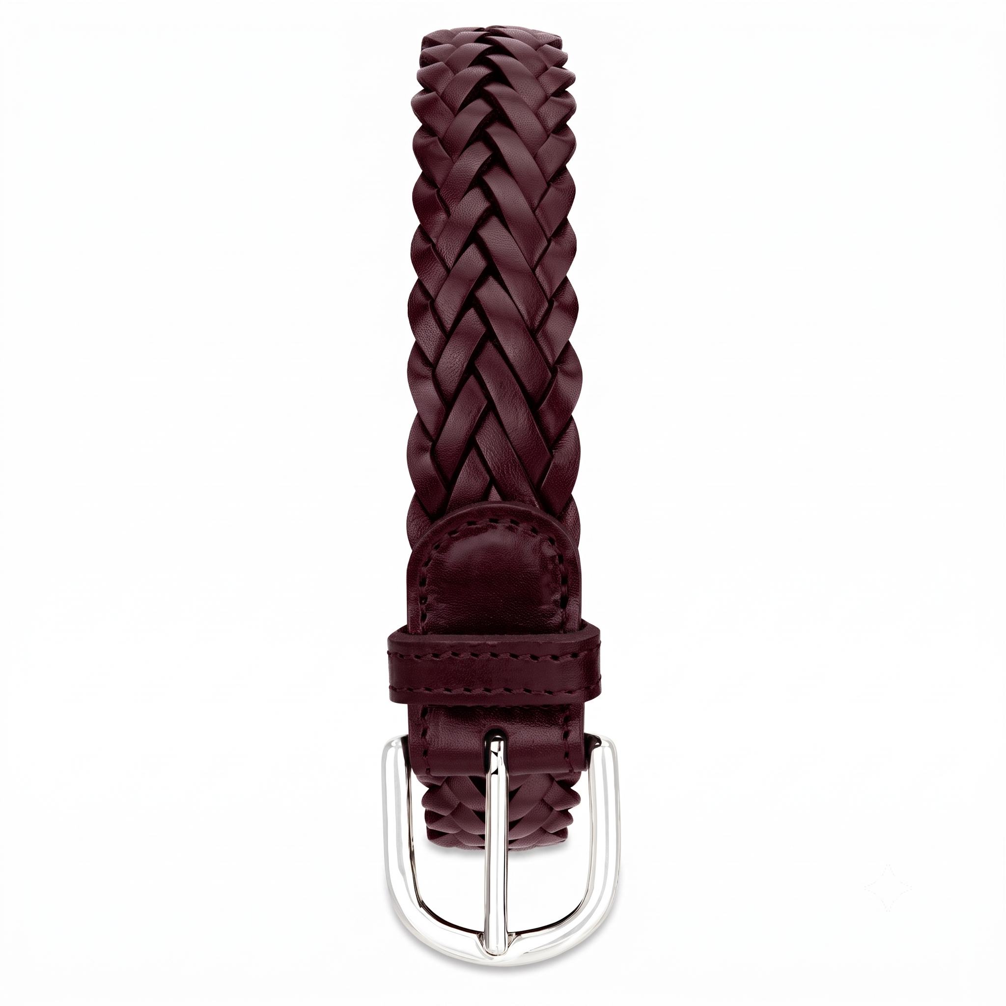 Geflochtener Ledergürtel „Andrea“ in Bordeaux – Unisex Flechtgürtel, 3 cm breit, mit Silber-Schnalle