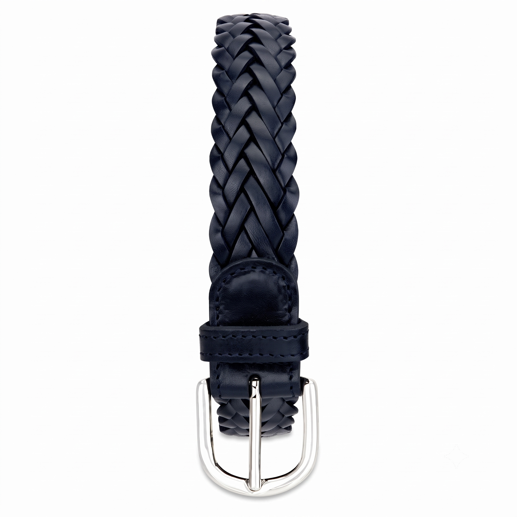 Geflochtener Ledergürtel „Andrea“ in Dunkelblau – Unisex Flechtgürtel, 3 cm breit, mit Silber-Schnalle