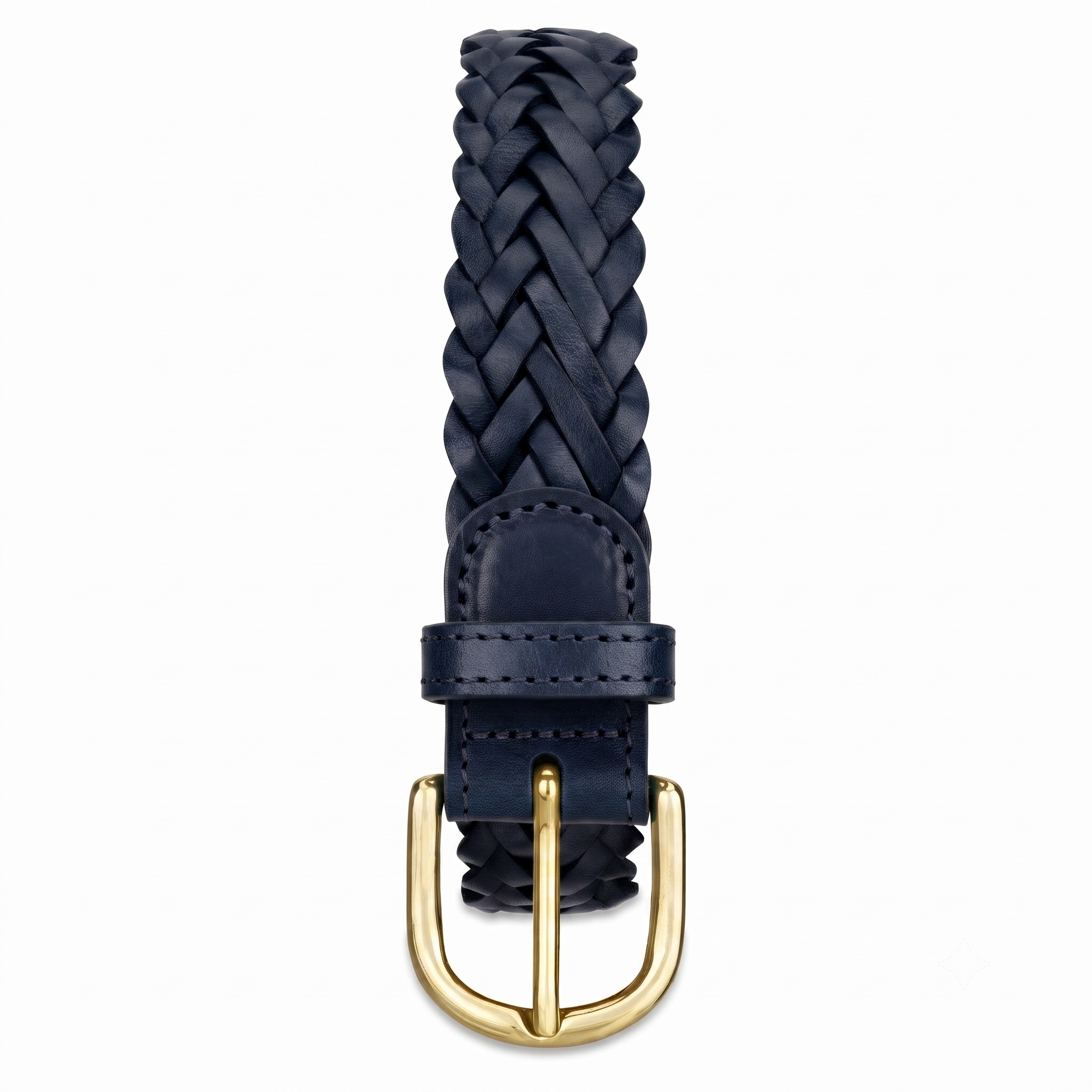 Geflochtener Ledergürtel „Andrea“ in Dunkelblau – Unisex Flechtgürtel, 3 cm breit mit goldener Schnalle