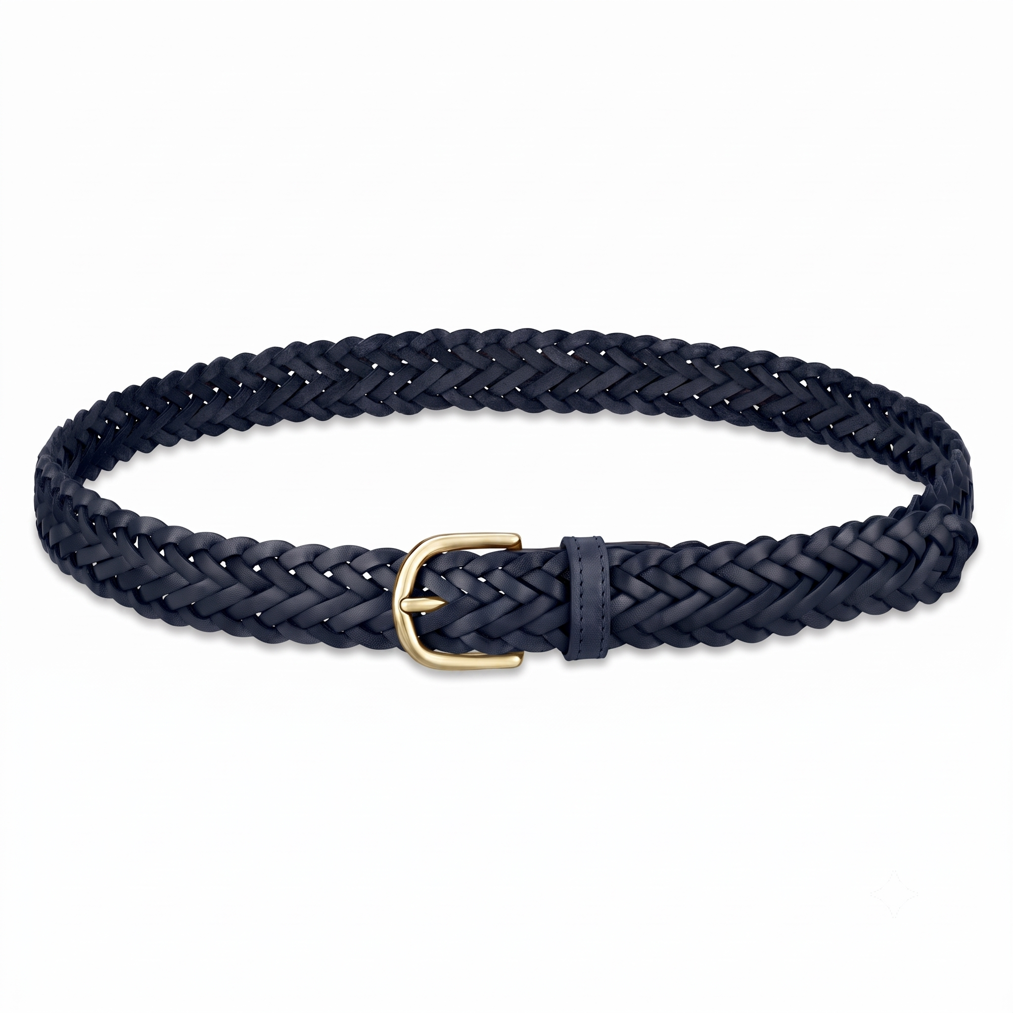 Geflochtener Ledergürtel „Andrea“ in Dunkelblau – Unisex Flechtgürtel, 3 cm breit mit goldener Schnalle