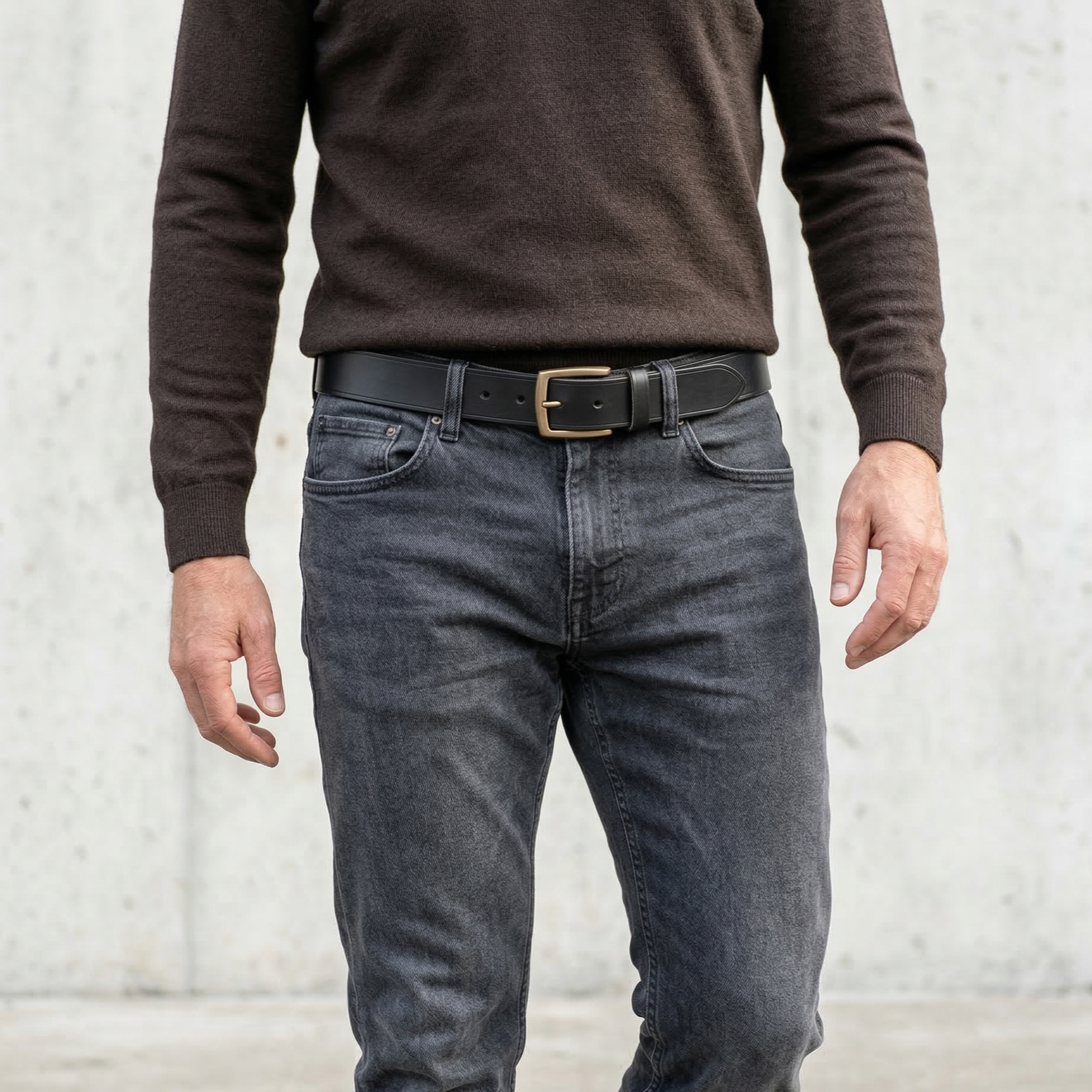 Besonders: Schwarzer Herrengürtel mit handgegossener Bronze-Schließe: „Arthur“ – 3,5 cm, Kobel-Leder, 100% Made in Germany