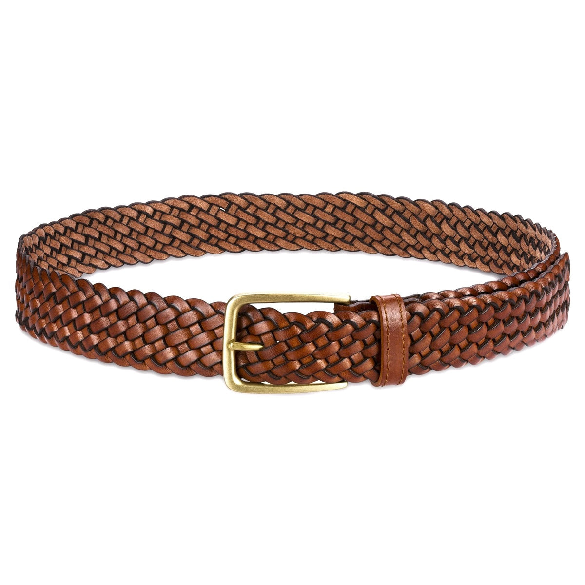 handgemachter Leder Flechtgürtel Cognac mit goldener Schnalle