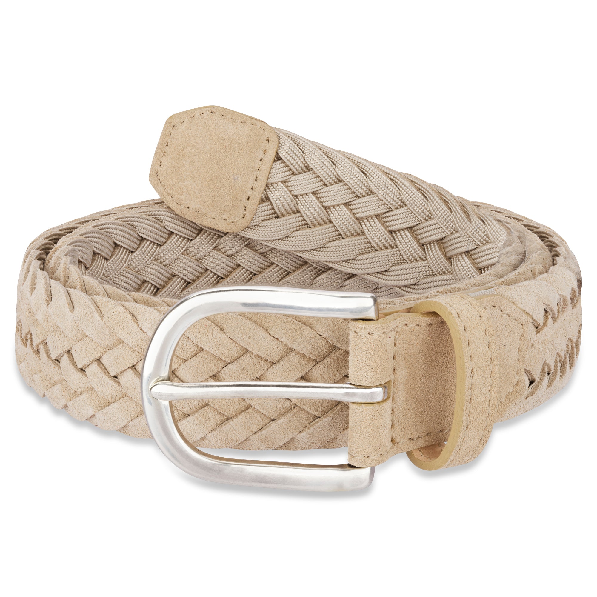 Damen Flechtgürtel aus Velours Leder in Beige