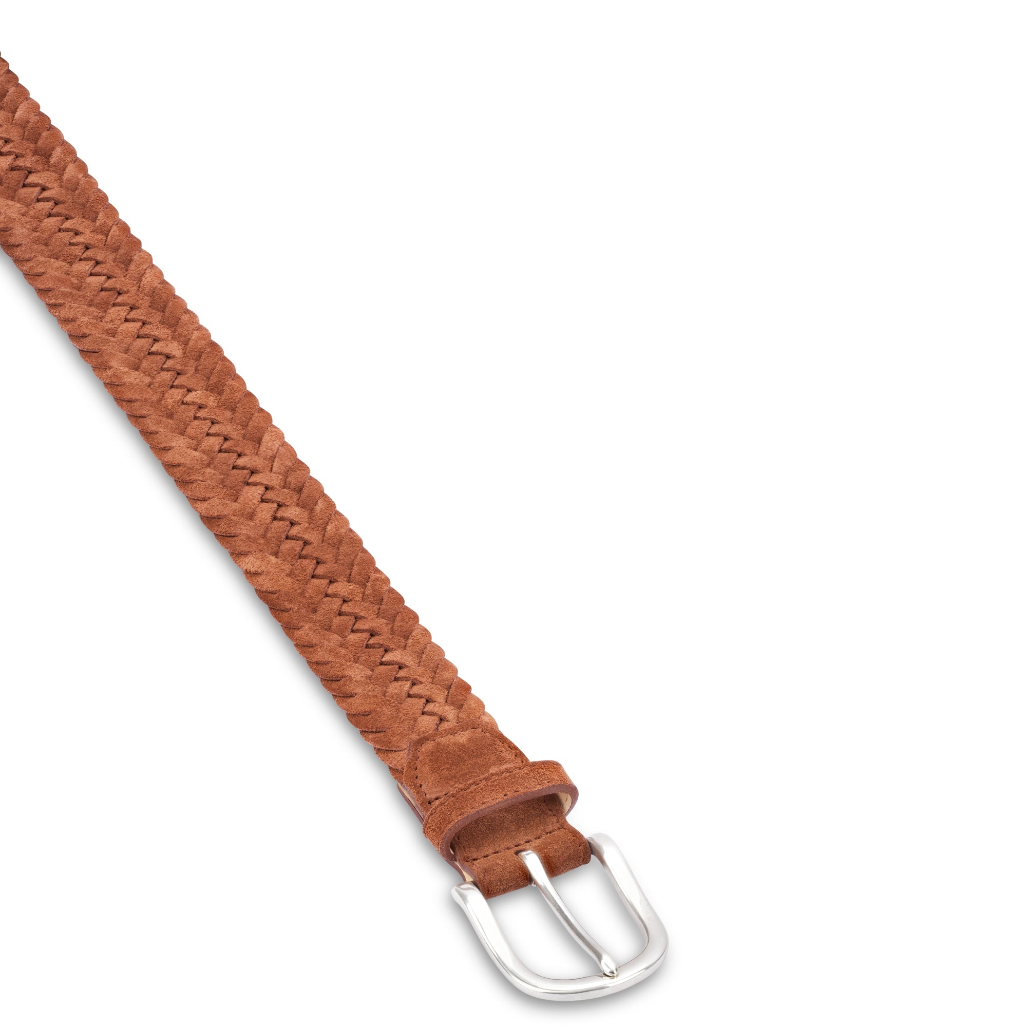 Damen Flechtgürtel aus Velours Leder in cognac