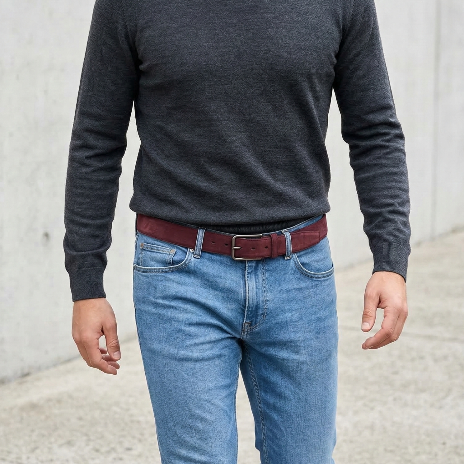 Herren Wildleder-Gürtel „Giovanni" in Bordeaux – Veloursleder, 3,5 cm breit, handgefertigt