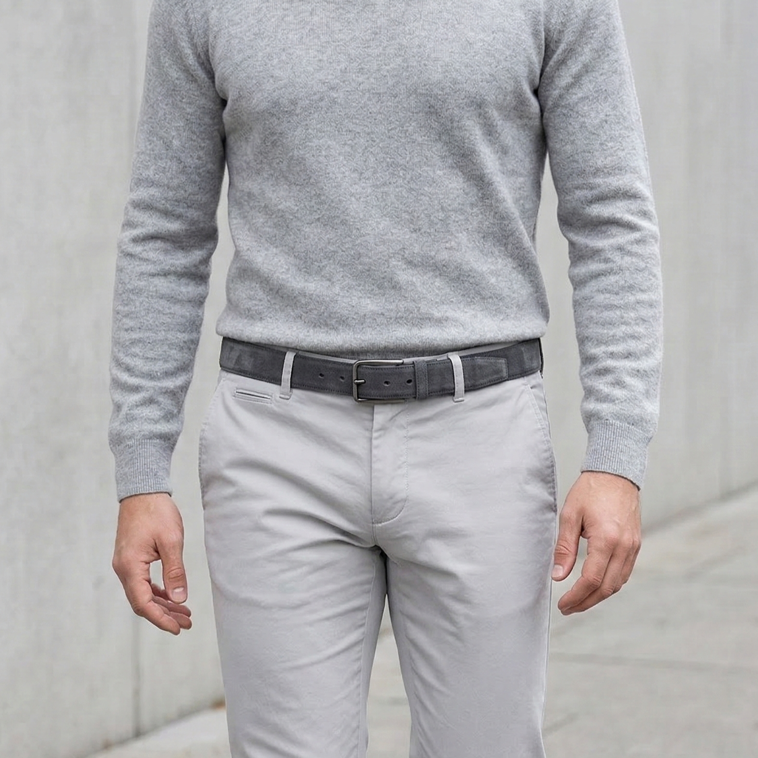 Herren Wildleder-Gürtel „Giovanni" in Grau – Veloursleder, 3,5 cm breit, handgefertigt