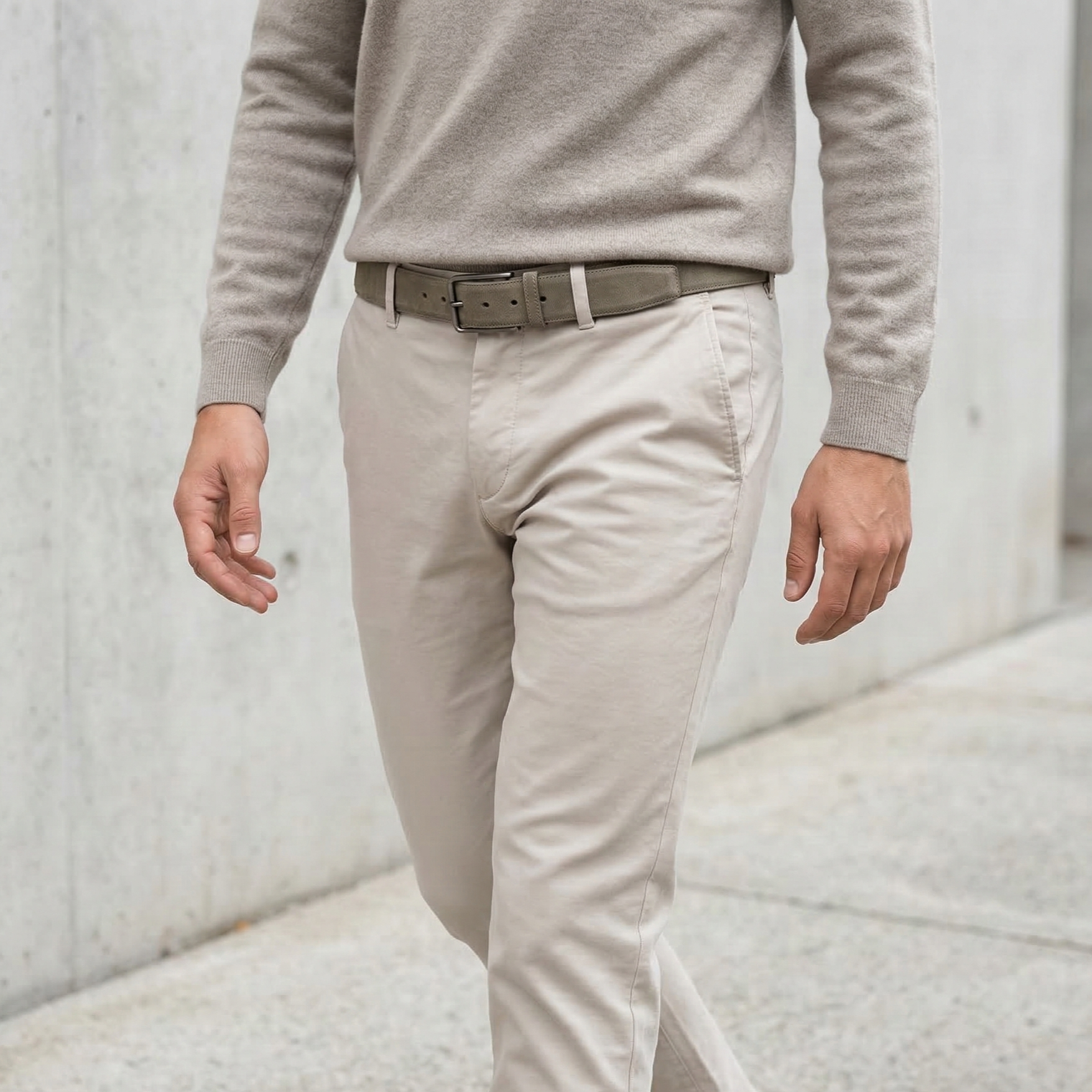 Herren Wildleder-Gürtel „Giovanni" in Salbei-Grau – Veloursleder, 3,5 cm breit, handgefertigt