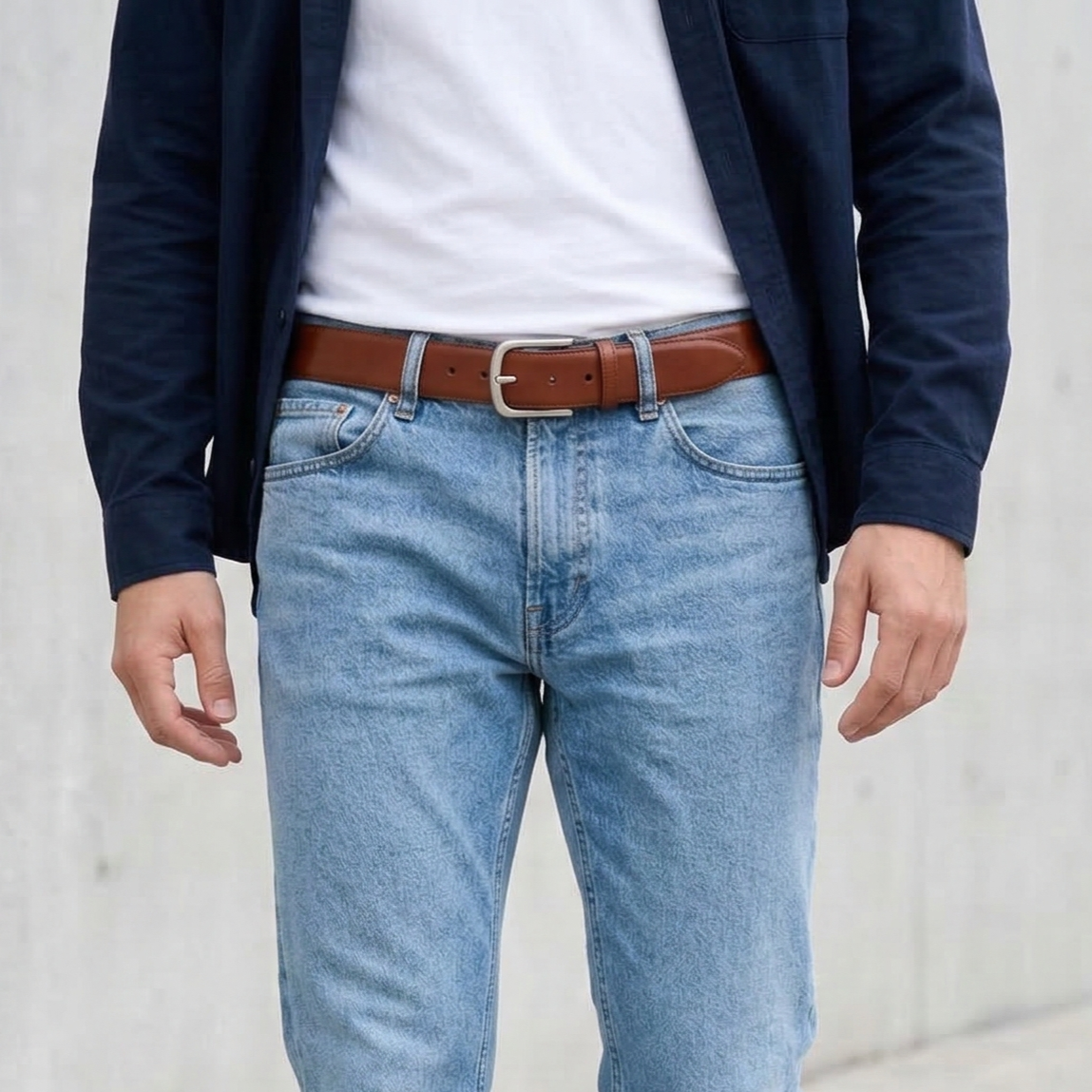 Lebenslang-Gürtel: nachhaltiger Herren Ledergürtel in Cognac: „Hannes“ – 4 cm breit, edler Jeansgürtel mit massiver Edelstahlschnalle