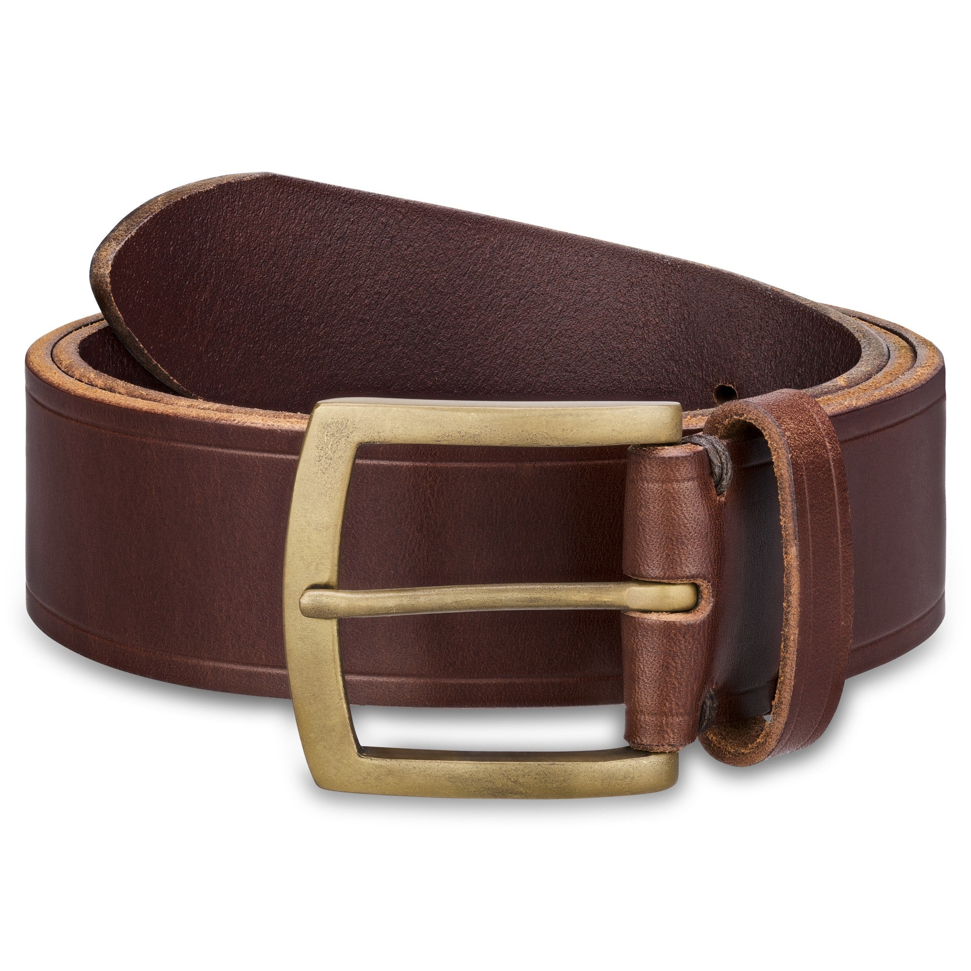 brauner Männer Jeansgürtel aus echt Leder mit Bronzeschnalle