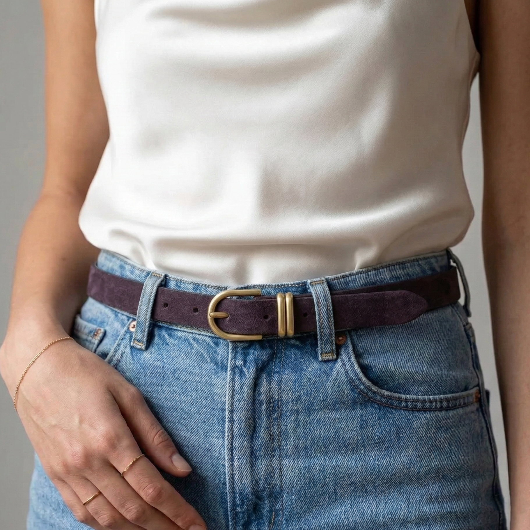 Damen Wildleder-Gürtel „Leni" in Aubergine – Veloursleder, 2,5 cm schmal