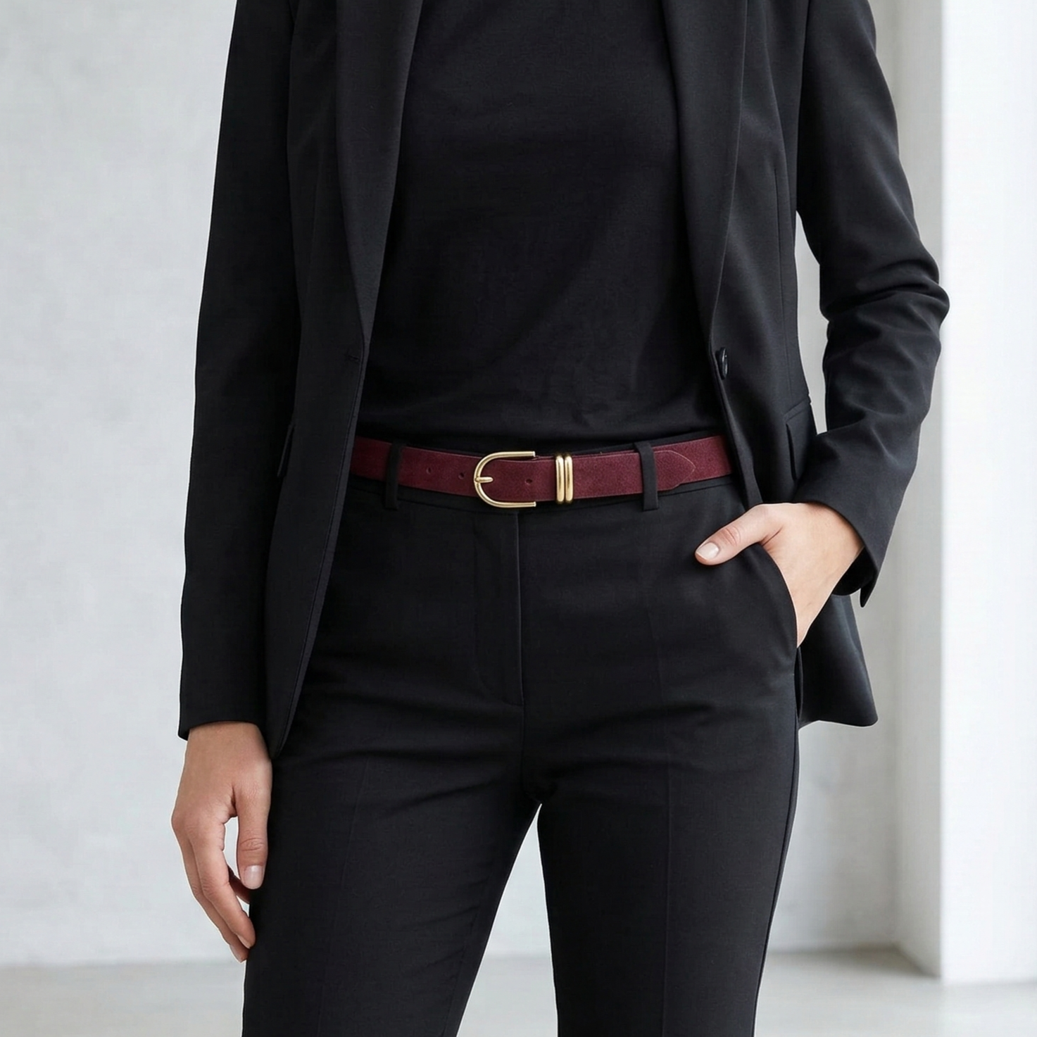 Damen Wildleder-Gürtel „Leni" in Bordeaux – Veloursleder, 2,5 cm schmal