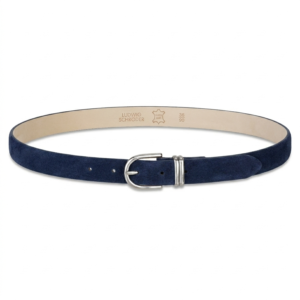 Damen Wildleder-Gürtel „Leni" in Dunkelblau – Veloursleder, 2,5 cm schmal