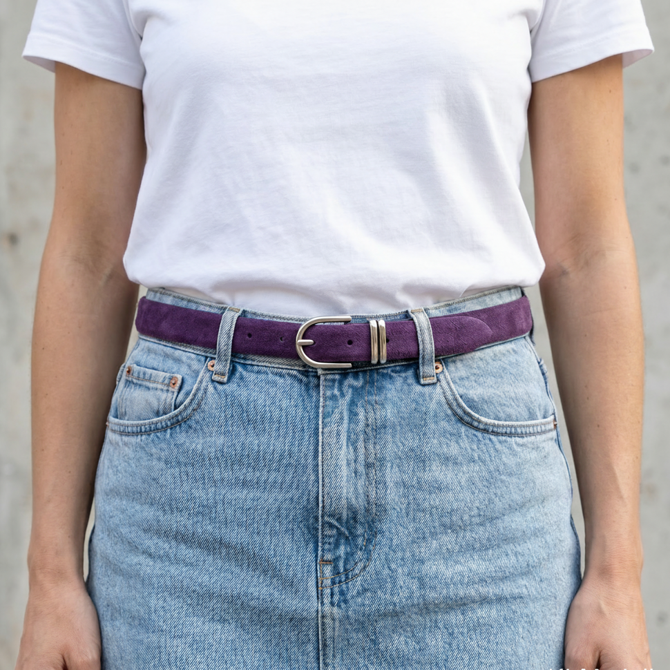 Damen Wildleder-Gürtel „Leni" in Lila – Veloursleder, 2,5 cm schmal