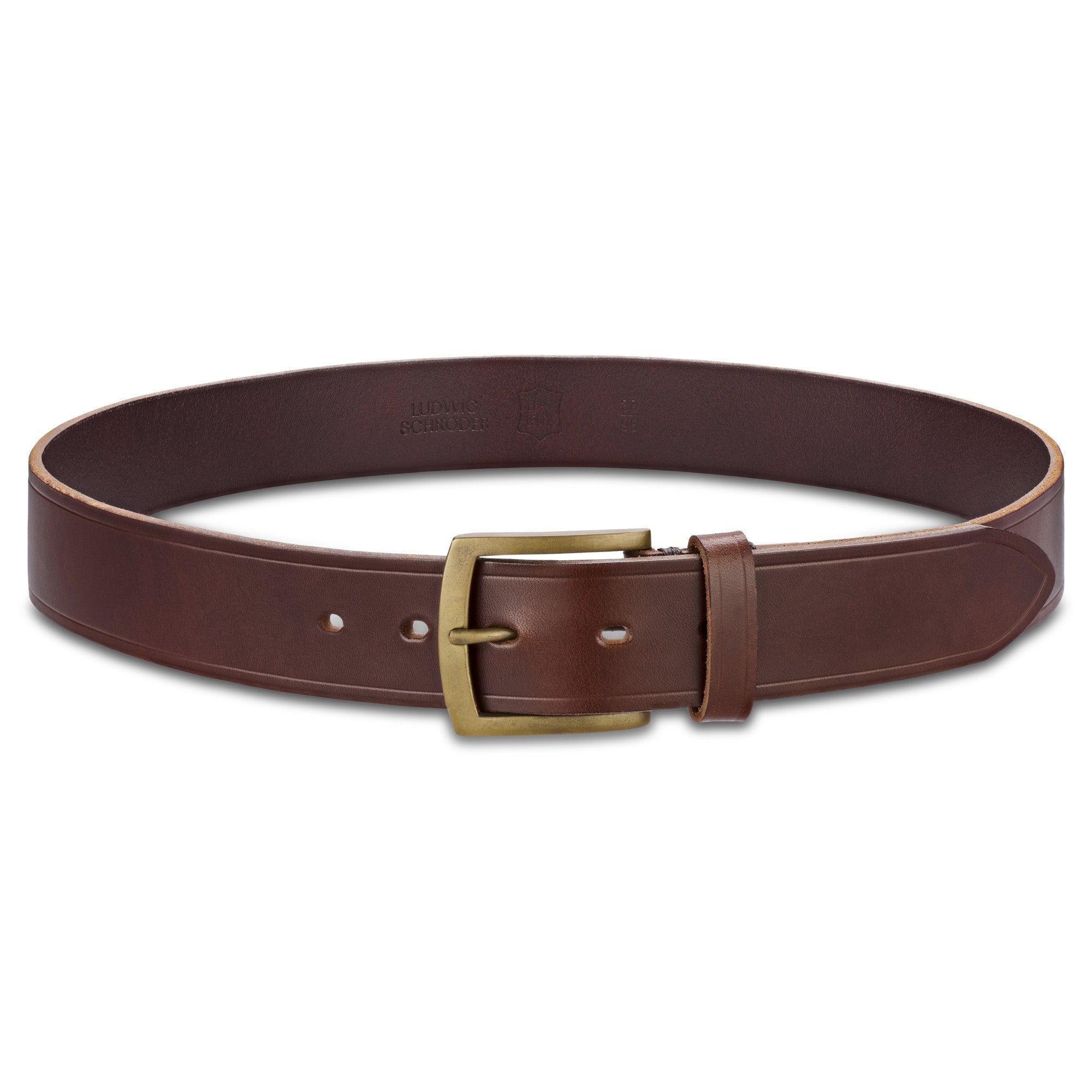 Traditionell: Herren Ledergürtel „Friedrich" in Braun - 100% aus Deutschland: 4 cm,  Kobel-Leder mit handgegossener Bronzeschließe