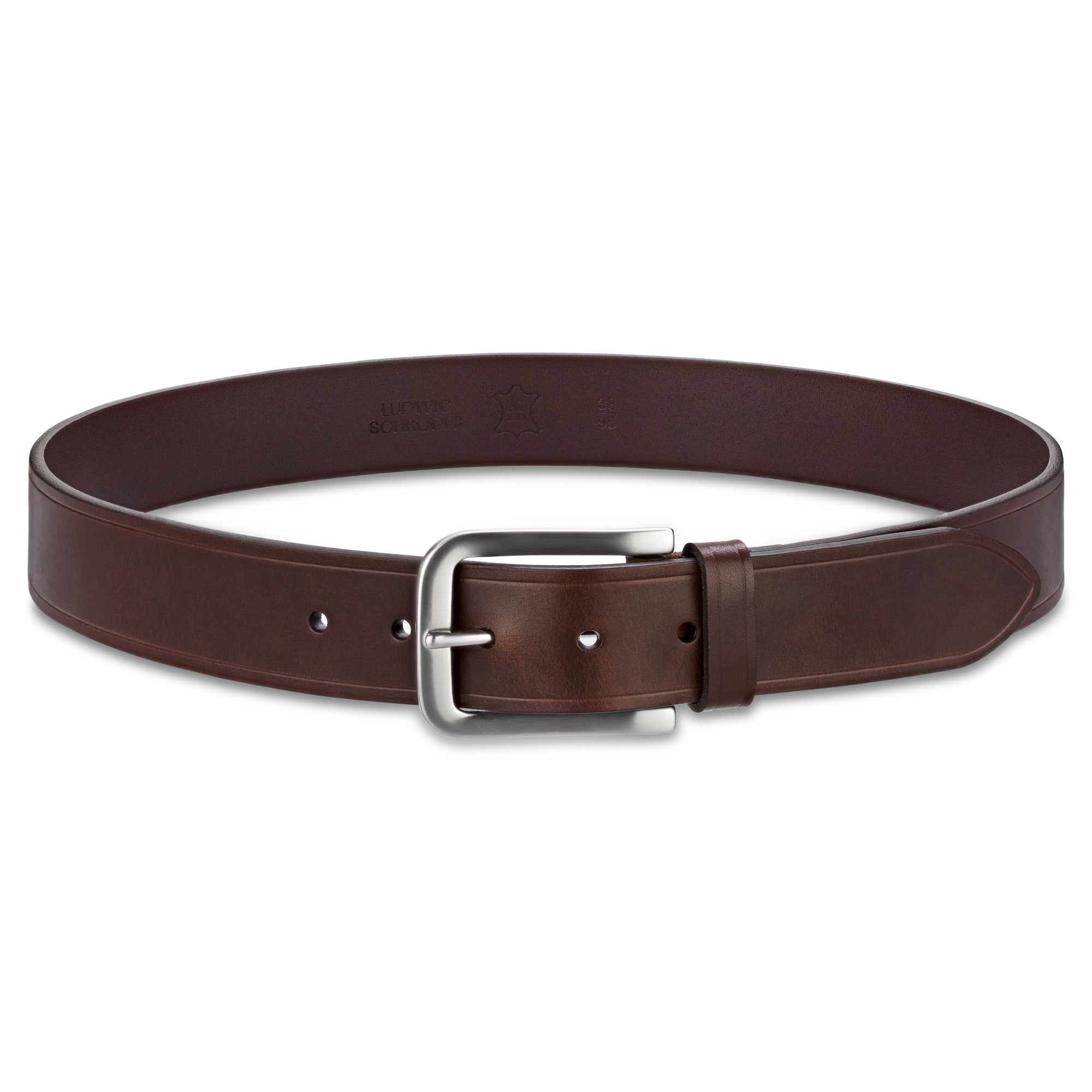 Gürtel für‘s Leben: Kobel Croupon-Ledergürtel in Braun: „Sebastian“ - 4 cm breit, 4 mm dickes Satteltaschen-Leder