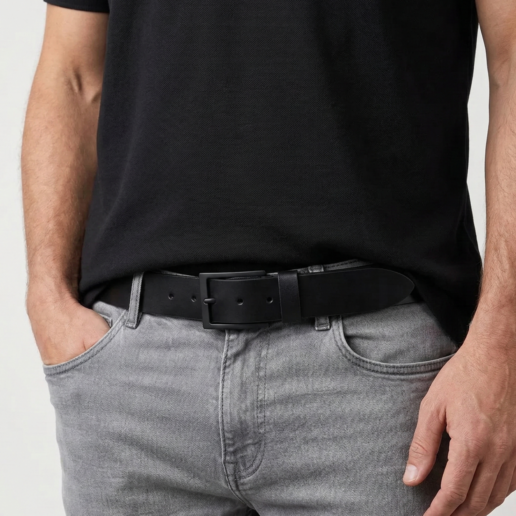 FULL BLACK EDITION: Herren Jeansgürtel "Vincent" in Schwarz mit schwarzer Schnalle, 4 cm breit